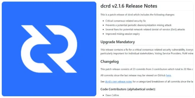 Decred lanza parche de seguridad obligatorio