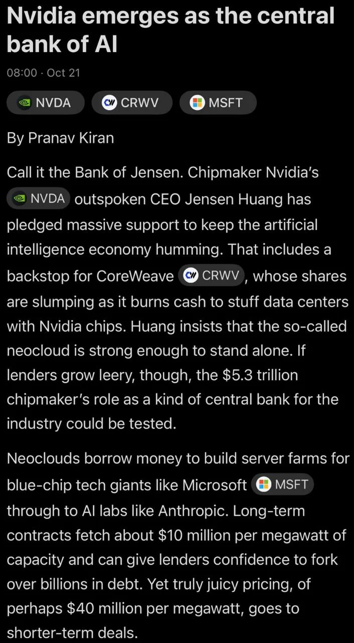 Reuters: Nvidia, el banco central de la IA