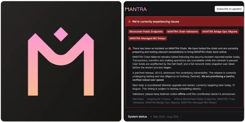 MANTRA Chain detiene su red por un incidente no identificado
