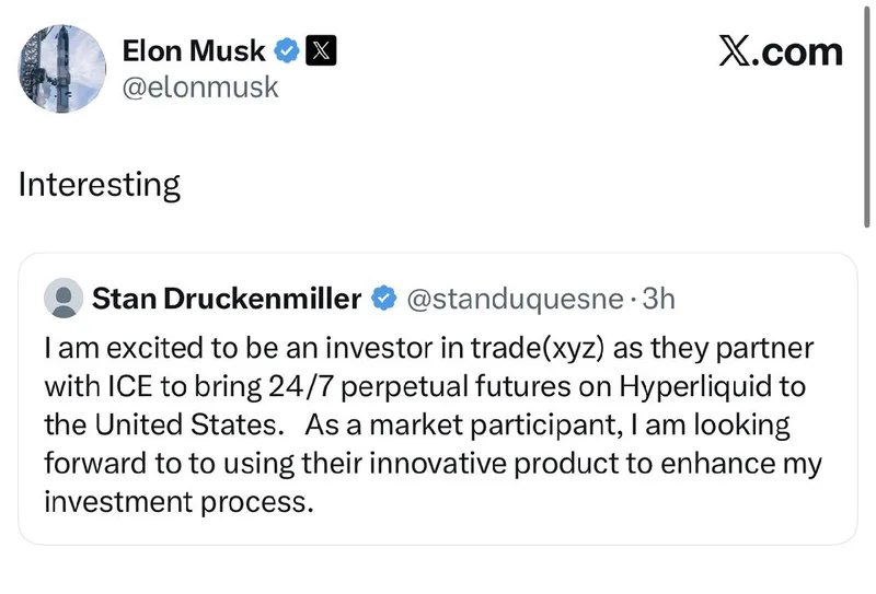 Elon Musk reacciona al apoyo de Druckenmiller a Hyperliquid