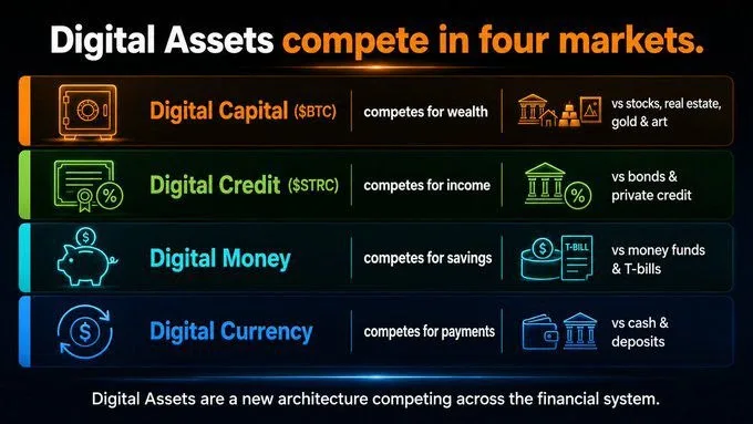 Michael Saylor: activos digitales compiten en 4 mercados
